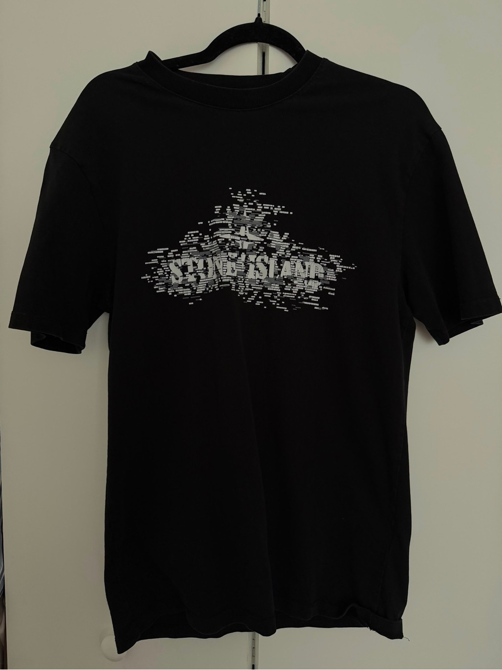 Stone Island Black Tee with White Graphic Logo